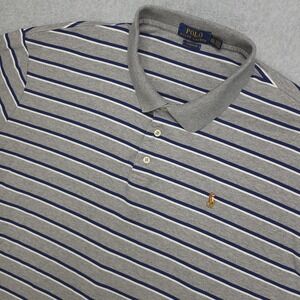 Polo Ralph Lauren Polo Shirt Mens 2XL Gray Stripe Classic Fit Short Sleeve